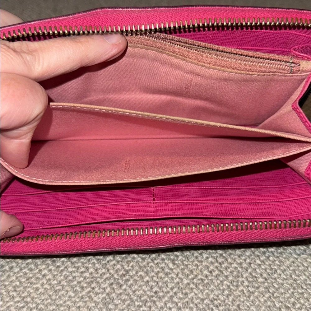 Fendi Logo Authentic Zippy Zucca Spalmati Wallet Pink